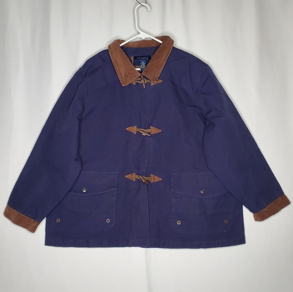 Denim‎ Co Barn Jacket Womens 3X Blue Canvas Corduroy Collar Toggle Button Pocket